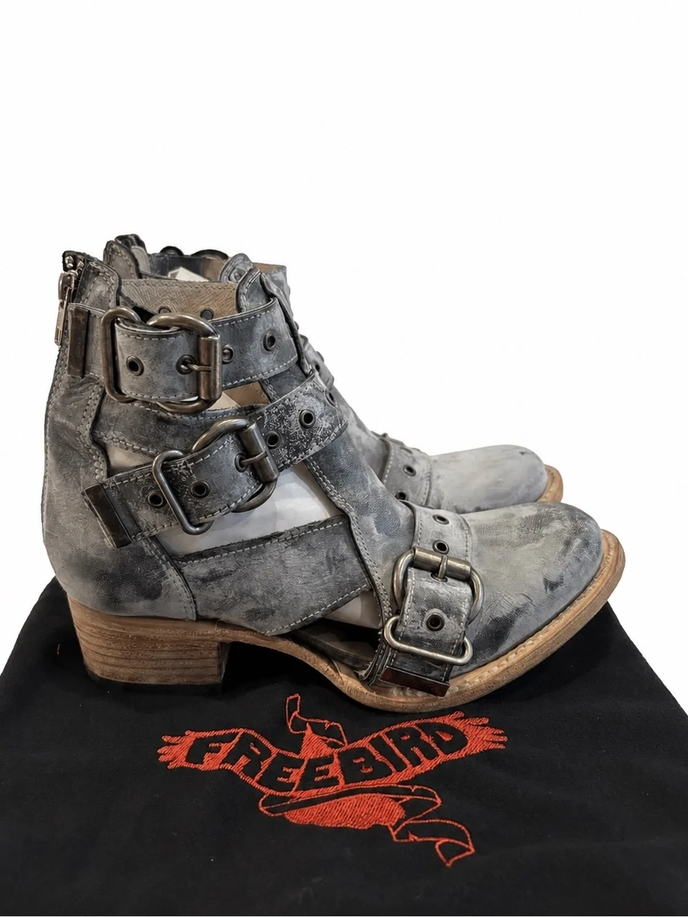Freebird Grace Black Leather Silver Hardware Ankle Boots Size 8 New With Box